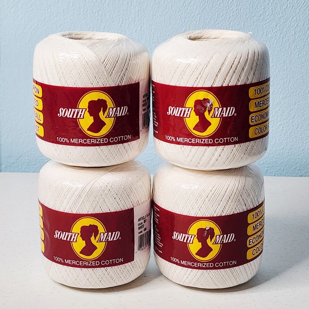 South Maid Cotton Crochet Thread Color 001 White Each 400 yds Lot Of 4